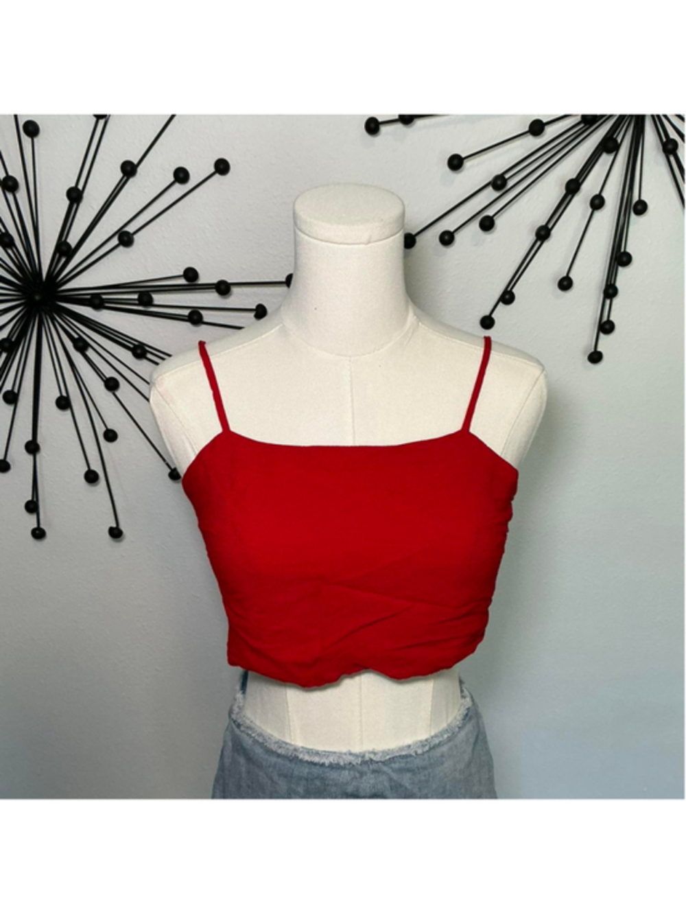 Brandy Melville Red Tie Back Crop Top Adjustable Straps Viscose One Size (S/M)